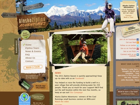 Alaska Zipline Adventures Travel Website Designs