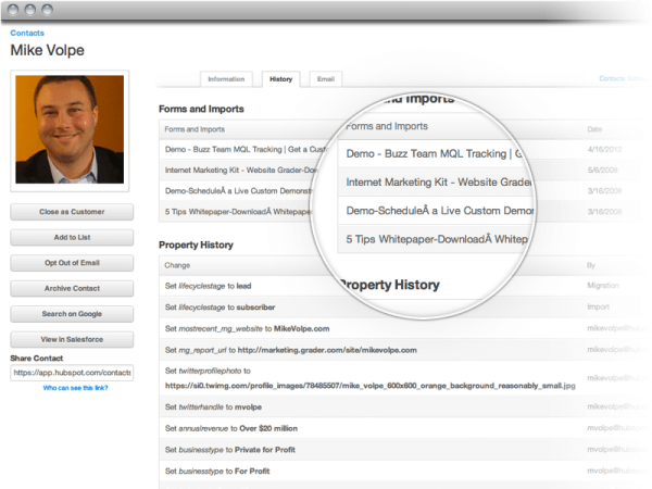 Contacts History Tab