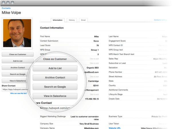 Expanded Contacts Information Tab