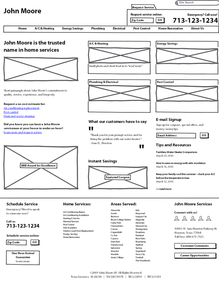 John Moore Services wireframe