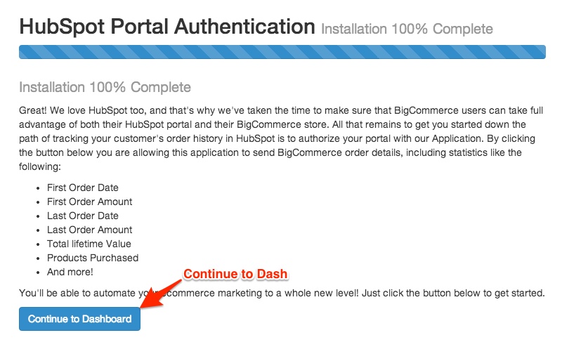 Continue to your HubSpot Order Tracker dashboard