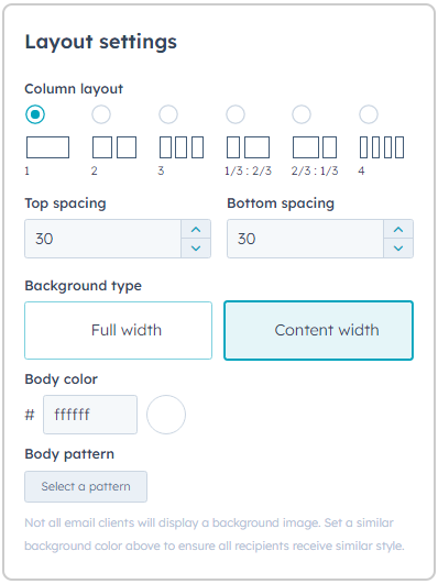 Drag and Drop Email Layout Settings