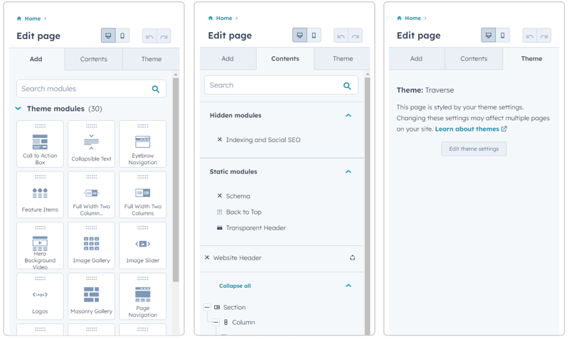 page editor sidebar views